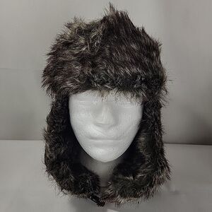 Earth Ragz Trapper Hat Brown Patchwork Faux Fur Ear Flaps Hunting Aviator Winter